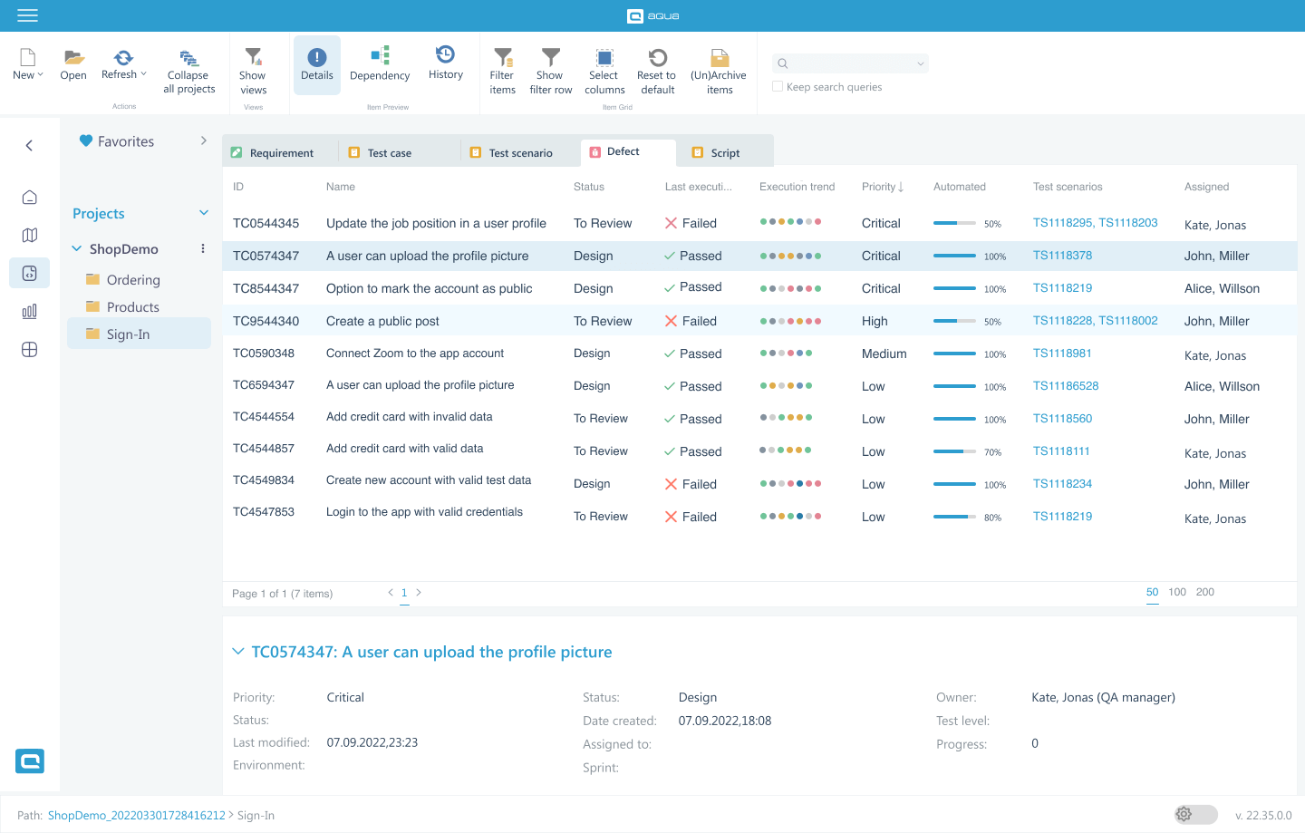 User acceptance testing with aqua